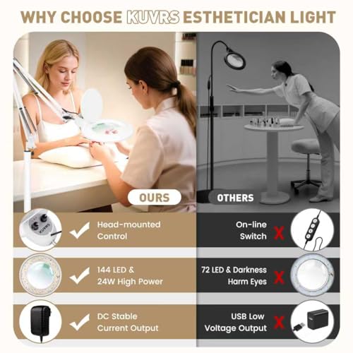 10X Magnifying Glass with Light and Stand, 24W & 2200 Lumens Infinite Warm-Cold Dimming Mag Lamp for Estheticians, 2-in-1 LED Floor Lamp with 4 Wheel Rolling Base for Crafts Reading Facial Nail