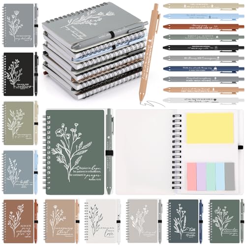 Kosiz 30 Sets Christian Gift Bulk Includes Bible Scripture Spiral Notebook with Sticky Notes Ballpoint Pen Religious Church Prayer Journals for Sunday School Pastor Women Clergy Gift (Morandi Color)