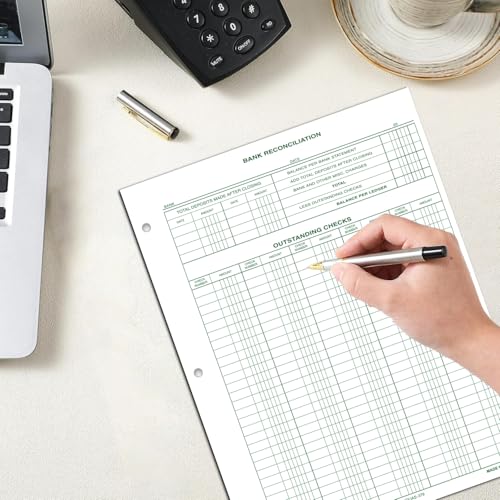 Bank Reconciliation Forms (DUAS-379) 8.5 x 11 Green Ledger Paper, Pack of 25