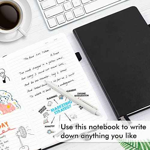 feela 8 Pack Journal Notebook Bulk for School, Hardcover Business Notebooks Classic Ruled Lined Journals with Pen Holder for Work Note Taking, with 8 Black Pens, 120 GSM, 5.1¡±x8.3¡±, A5, Black