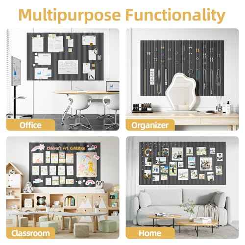 Large Cork Board for Wall 48" x 60" Black Bulletin Board with Safe Removable Adhesive Squares for Pictures Photos, Alternative CorkBoard Felt Pin Boards Tiles for Office Classroom Wall Decor - 20 Pack
