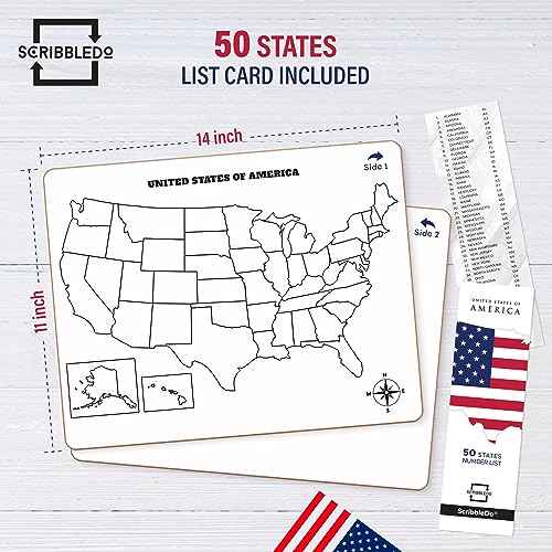 SCRIBBLEDO United States Map for Classroom Dry Erase Board for Kids Map of The United States 11¡±x14¡± White Board Teacher Student Classroom Learning Practice Travel USA Whiteboard