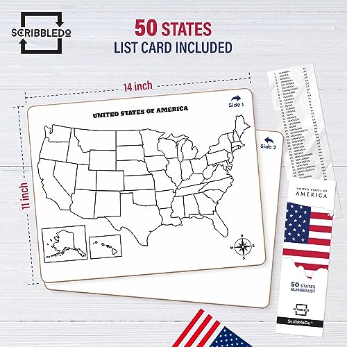 Scribbledo US Map Dry Erase Whiteboard 11x14 Inches Classroom & Travel