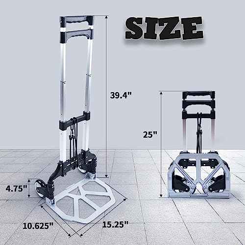 Folding Hand Truck and Dolly,165 lb Capacity Aluminum Portable Cart Foldable 2 Wheel Dolly with Telescoping Handle