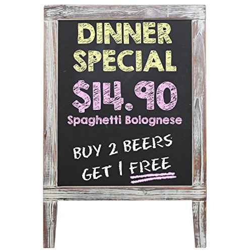 MyGift 30 Inch Tall Standing Rustic Torched Wood Dual Sided Sidewalk Chalkboard Sign, Freestanding A-Frame Easel with Double Side Erasable Message Board