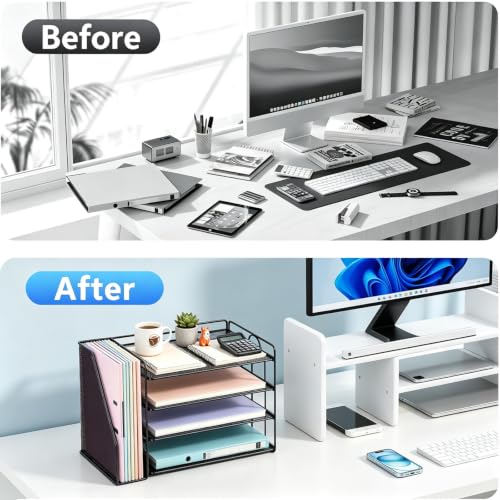 Gianotter Black 4-Tier Paper Organizer with Magazine Holder for Desk