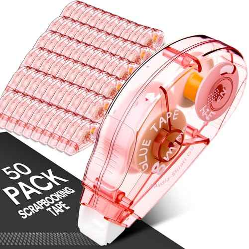 50 Pack Double Sided Tape Bulk, Glue Tape Roller 0.3 Inch ¡¿ 26.25 ft Adhesive Dot Roller Applicators for Journaling Scrapbook Supplies Crafts Gift Wrapping(Pink)