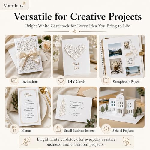 White Cardstock 8.5 x 11 / 8 1/2" x 11" Heavy 80 lb, 30 Sheets - Manilaus