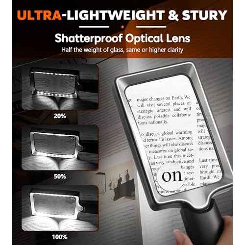 Magnifying Glass with Light - 5X 15X Lighted Magnifier with 20 LED, Large Handheld Magnifying Glasses Illuminated Rectangle Magnifier for Seniors Reading Low Vision Close Work Inspection