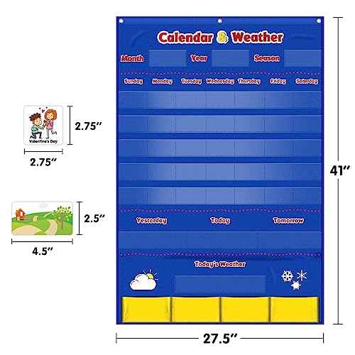 Godery Calendar and Weather Pocket Chart with 149 Cards, Kids Calendar for Classroom or Homeschool,Preschool Learning Activities Supplies, Kindergarten Must Haves (Blue)
