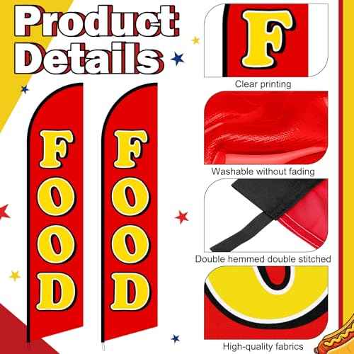 2 Pack Food Advertising Feather Banner 12ft Food Truck Advertising Swooper Flag Banner Sign for Store Fronts, Businesses, Retailers, Shops, Events, Fairs
