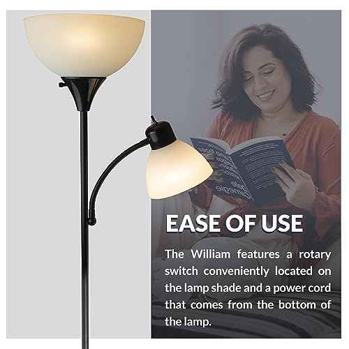 Newhouse Lighting NHFL-WI-BK Torchiere William 71 inch Modern Standing Daughter Floor Lamp, Perfect Light for Bedrooms, Living Room, Office, Reading, Mother-Son Black