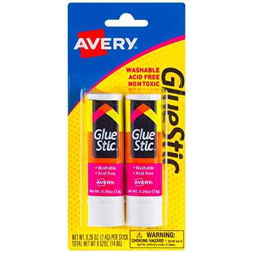 Avery Glue Stick White, Washable, Non-Toxic, 0.26 Oz. Permanent Glue Stic, 2pk (00171)