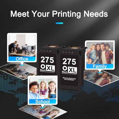 PG-275XL Black Ink Cartridges Combo Pack Remanufactured for Canon 275 XL PG-275 275 High Yield for PIXMA TS3500 TS3520 TS3522 TR4700 TR4720 TR4722 Printer (2 Black)