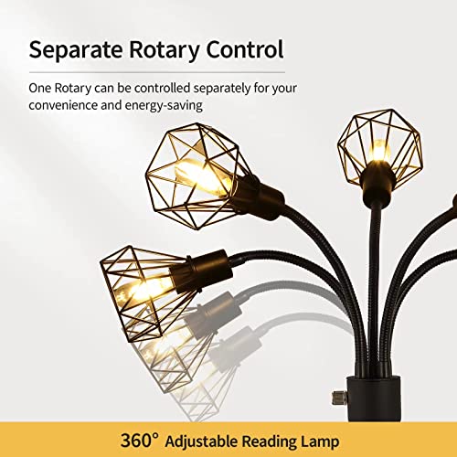 Floor Lamp, Industrial Floor Lamps for Living Room,Tree Standing Lamp Bright with 5 Charm Diamond Head 2000 Lumens Edison Bulbs LED,3 Way Switch,Modern Stand up Lamp for Bedroom Office Farmhouse