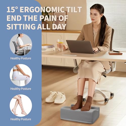 Foot Rest Under Desk with Rocking Base, Gray Velvet | 12.6" L x 15" W x 6.1"