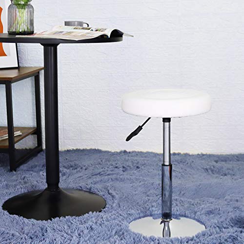 FURWOO Short Round PU Leather Shop Stool Chair Height Adjustable Step Stool Office Chair Vanity Stool Small White