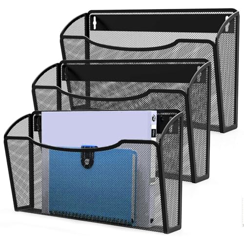 MINDEPOT Black Wall File Organizer 3 Pack - Hanging Office Document Holders