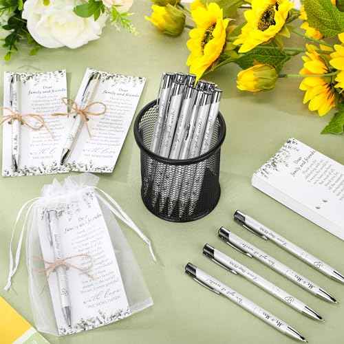 50 Sets Wedding Favors for Guests Includes 50 Black Ink Retractable Ballpoint Pen 50 Thank You Cards 50 Organza Bag with Hemp Rope Bridal Shower Favors Bridal Shower Gifts for Party Supplies