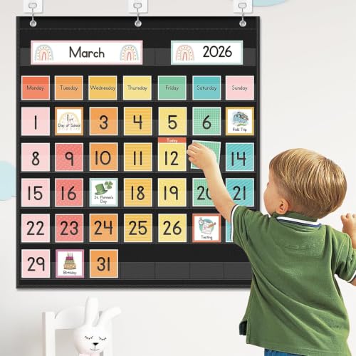 Eamay Rainbow Colorful Classroom Calendar Pocket Chart for Kids - Preschool & Kindergarten