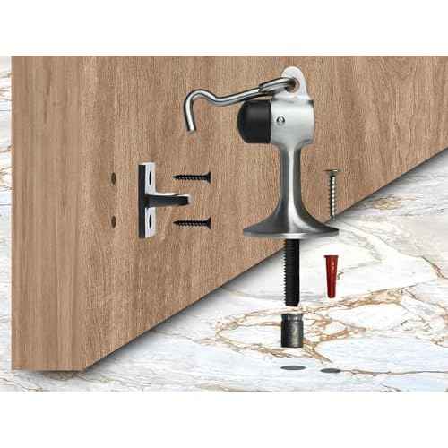 QCAA Solid Brass Door Stop, 3-15/16" Height, Satin Chrome, Made in Taiwan, 2 Pack