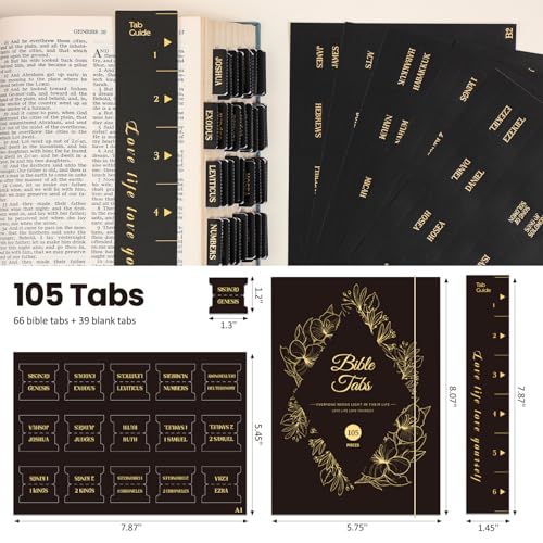 VYRANA Gold Foil Embossed Bible Tabs Set - Black, 105 Labels for Navigation & Personalization