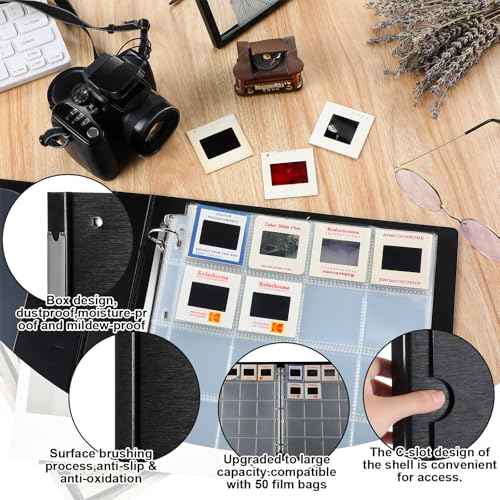 Protective Photo Slide Storage Box Set - 50 Pages Acid Free Protector 3 Ring Pocket Binder With Plastic Sleeves - Holds 20 35mm Slides Each Page - Presentation Book for Organizing