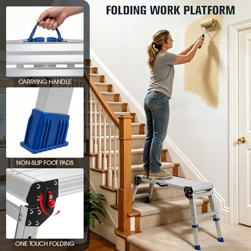 Tamiaia Aluminium Work Platform 660 Lbs – 4-Height Portable Scaffold with One-Touch Folding