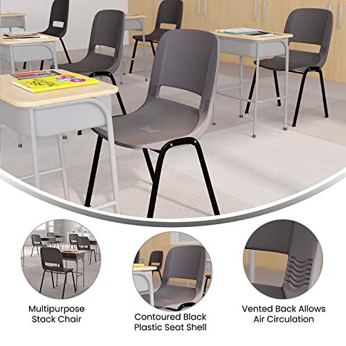 Flash Furniture HERCULES Series 661 lb. Capacity Gray Ergonomic Shell Stack Chair with Black Frame and 16'' Seat Height