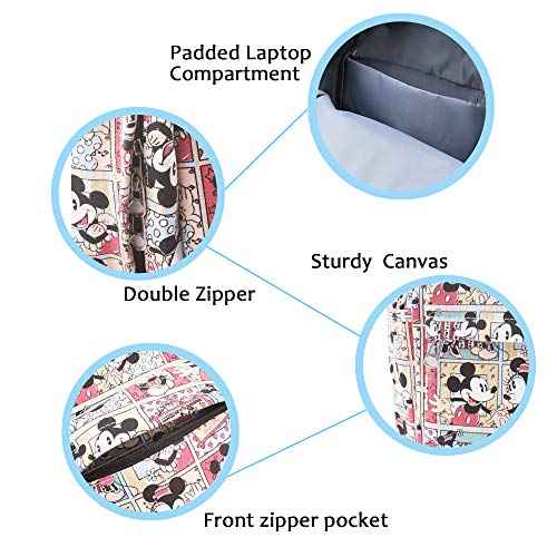 Finex Mickey Minnie Comic Style Canvas Backpack Casual Daypack with 15 in Laptop Storage Compartment