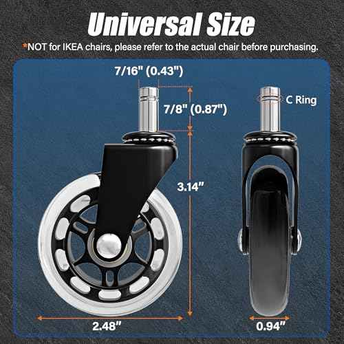 GABRYLLY Office Chair Casters Wheels, Heavy Duty & Safe Rollerblade Wheel for Hardwood Floors or Carpet, Quiet Rolling, Universal fit, 2.5IN Blade Wheels - Set of 5