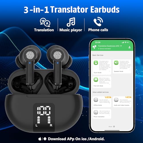 AI Translation Earbuds in Real Time 144-Language Translator Earbuds 3-in-1 Bluetooth Translator Earbuds Translation Headphones with App Translation Device for Travel/Business/Study