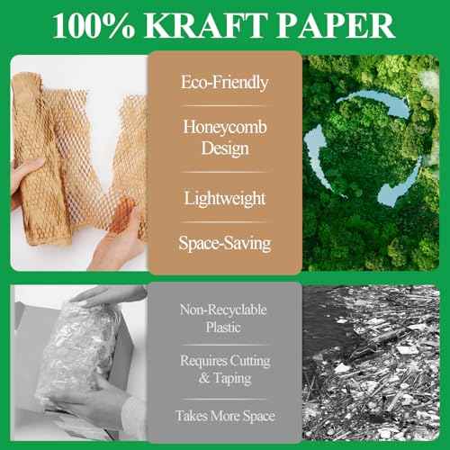 Honeycomb Packing Paper Wrap 12"x60' Recycled Bubble Cushioning Wrap Roll Eco Friendly Shipping Boxes Moving Wrap Packing Supplies Material with 10 Fragile Sticker Labels