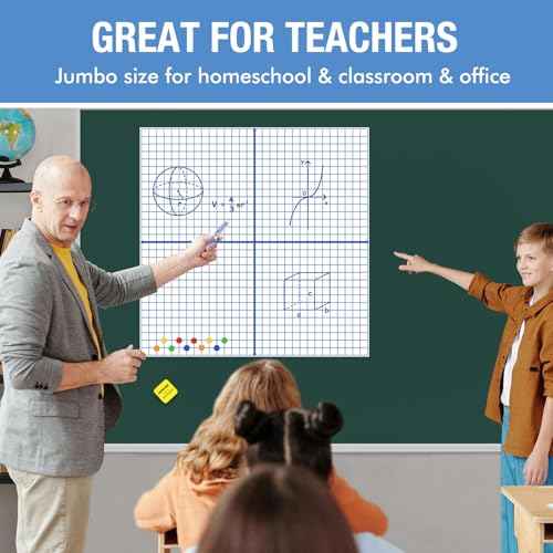 HOMiDEK 4-in-1 Magnetic Graph Paper for Whiteboard, 35"x35" Large Coordinate Plane XY Axis Board for Graphing, Reusable Dry Erase Grid Magnet for Classroom Homeschool, Math Teacher Teaching Tools
