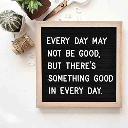Felt Letter Board with 294 Letters, Numbers & Symbols - 10 x 10 inch Changeable Message Board with Wooden Frame Wall Mount Hook, Black & Wood