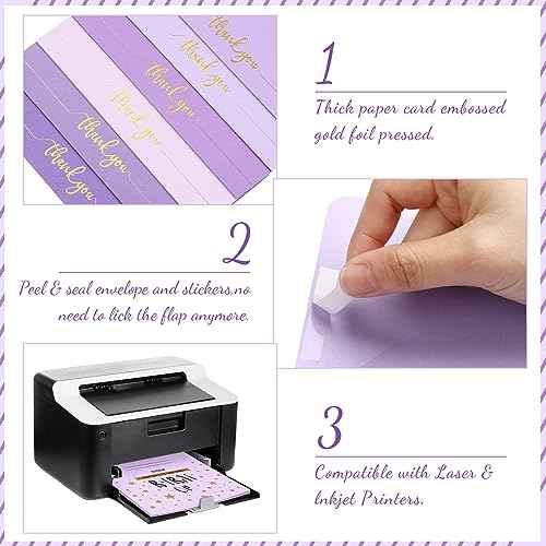 Colarr 360 Pcs Purple Thank You Cards with Envelopes Stickers Bulk 4 x 6 inch Thank You Greeting Card Blank Note Card for Wedding Business Graduation Funeral Bridal Gift(Dusty Purple)