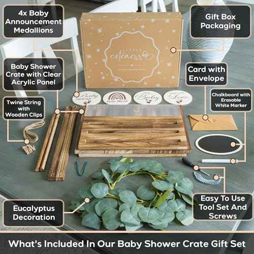 Wooden Baby Shower Crate Closet with Clear Acrylic Front - Customizable Wooden Crate Box with Dual Rod System, Easy Assembly Baby Baskets and Gift Display for Baby Shower (Burnt Wood)