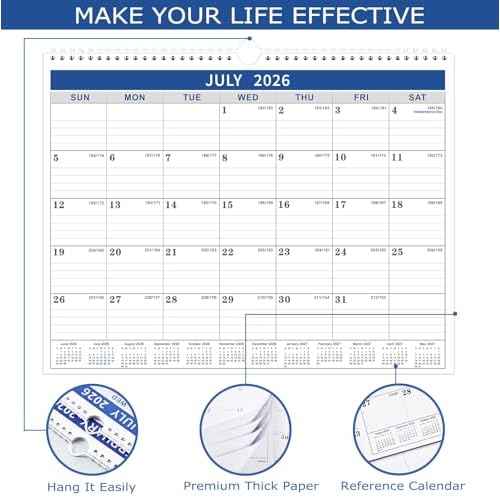 2026 Calendar - 2026 Wall Calendar from Jan. 2026 - Dec.2026, Wall Calendar 14.8'' x 11.5'', Calendar 2026 Wall with Julian Date, Thick Paper, Large Block