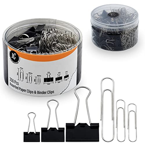 Luxurecourt 350-Piece Paper Clips & Binder Clips Set in Clear Organizer