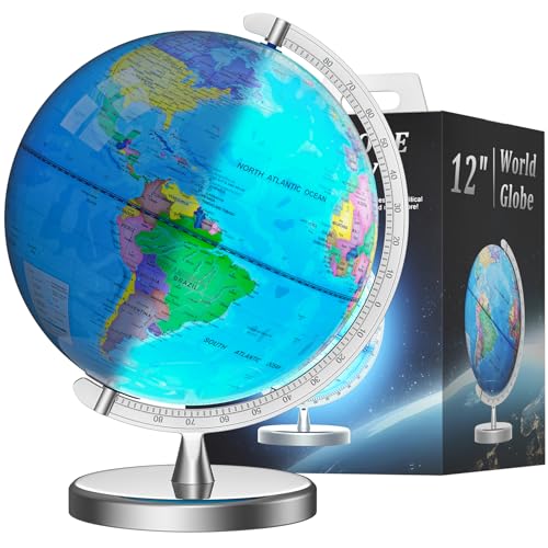 Voxelure 12" Blue Illuminated World Globe with Metal Base - Kids & Adults