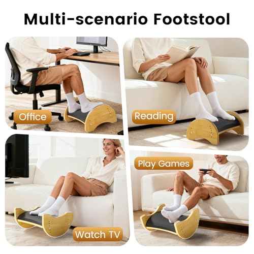 Bamboo Foot Rest for Under Desk at Work, Reversible Ergonomic Rocking Office Foot Rest, 6 Heights Adjustable & Non-Slip Mats with Foam Cushion, Under Desk Footrest for Home Office