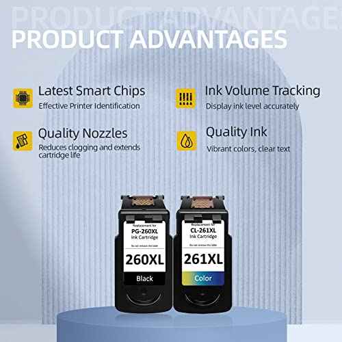 PG-260XL CL-261XL Ink Cartridge for Canon 260 and 261 Ink Cartridges Compatible for Canon 260XL and 261XL Ink cartridges Compatible for Pixma TR7020 TS6420 TR7022 TS5300 Printer (2 Pack)