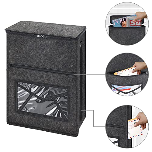 Annmore Grey Indoor Mail Slot Catcher Basket for Garage - Large Felt Organizer