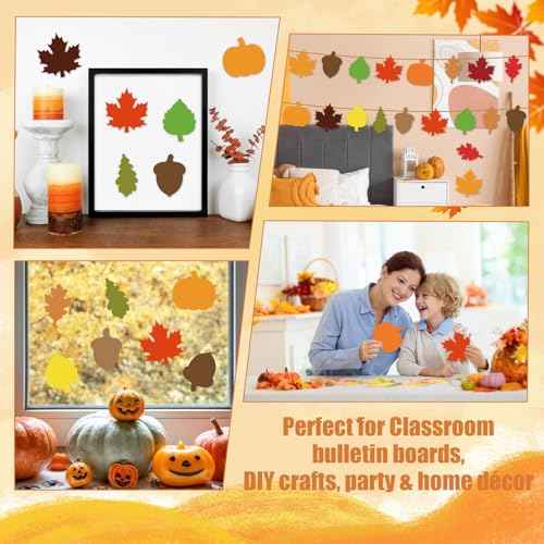 MixTeach 195 Pcs Fall Leaf Cutouts 4" Paper Leaf Cutouts Autumn Multiple Styles Maple Leaves Pumpkin Acorn Die Cut Classroom Decor for Thanksgiving Bulletin Board School Craft Party Wall Decoration