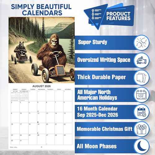 2026 The Lost Bigfoot Photographs Monthly Wall Calendar - "Recently Uncovered Vintage Pictures" of Bigfoot Doing Funny Things | White Elephant or Gag Gift Funny Calendar 2025-2026
