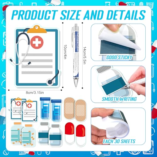 86 Pcs Pharmacy Week Gifts Include 12 Pharmacy Pens 12 Pharmacist Sticky Notes 12 Badge Reels 50 Cute Stickers for Pharmacist Gifts Set Nursing Week Doctor Medical Assistant Technician Clinic Supplies