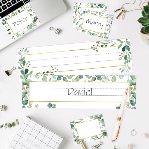 Hedeey Eucalyptus Nameplate Set - 48 Self-Adhesive Classroom Student Desk Tags