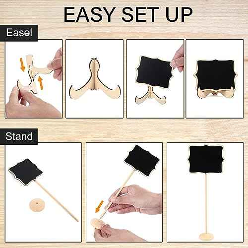 LotFancy 20 Pack Mini Chalkboard Signs with Support Easels and 10 Extra Stickers, Food Labels for Party Buffet Table, Weddings, Table Numbers, Message Board and Event Decorations