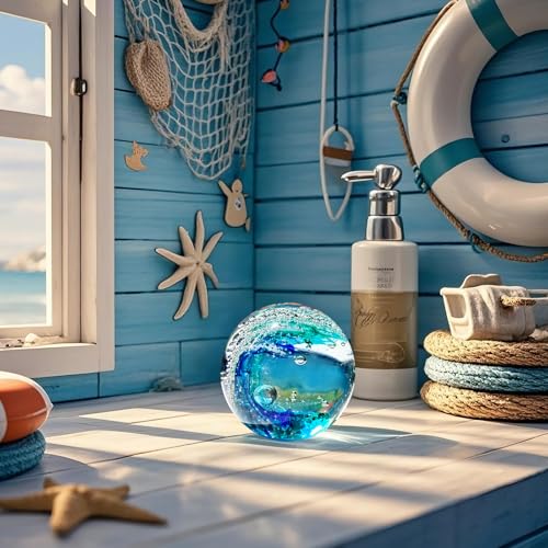 Blue Hand Blown Ocean Wave Glass Ball - Beach & Coastal Decor Gift