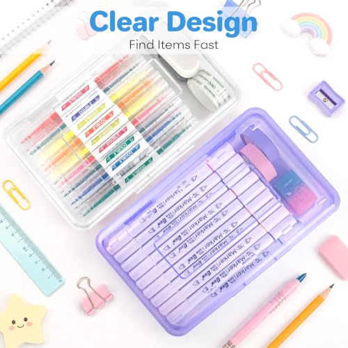 Nuozme Blue Transparent Plastic Pencil Box Case for Kids, Large Storage Organizer